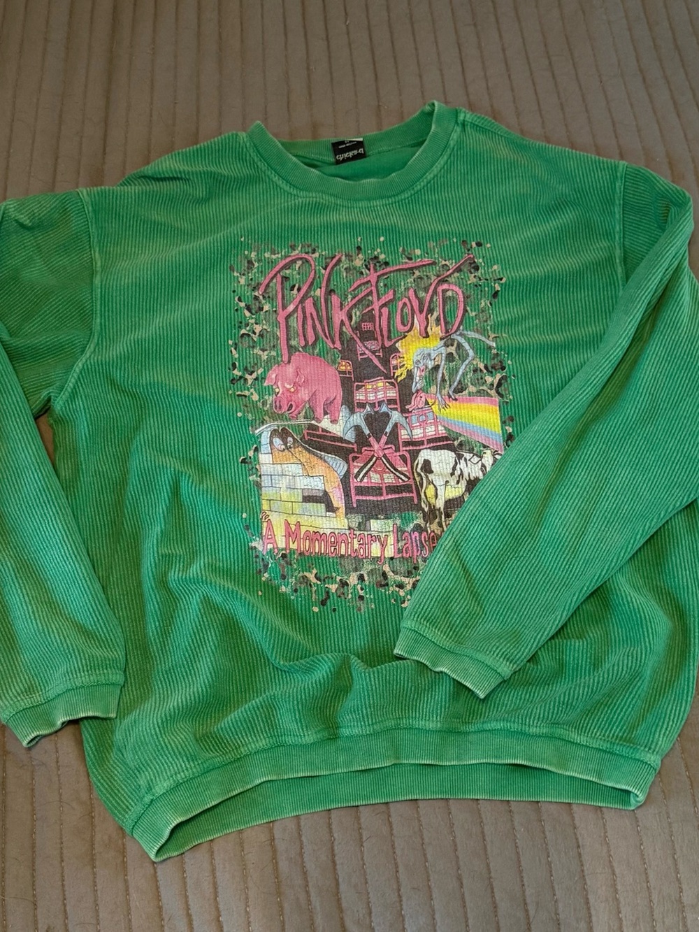 Pink Floyd Graphic Corduroy Crewneck Sweater - Green